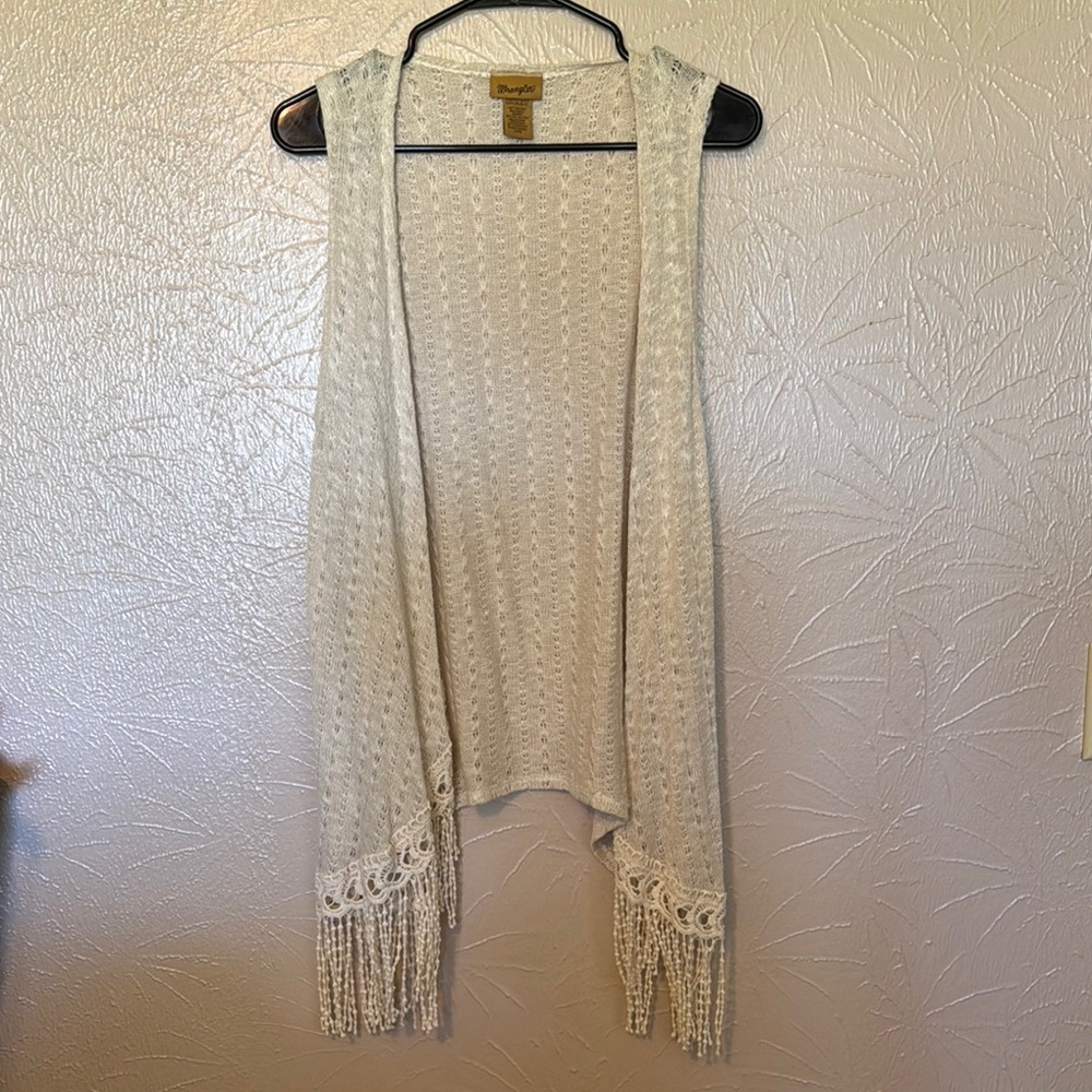 WRANGLER Cream Vest Cardigan with Fringe